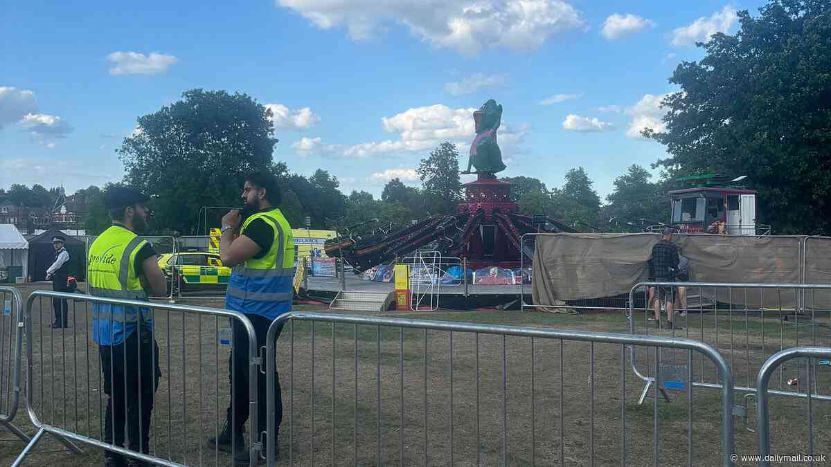 Horrified witnesses describe moment fairground ride 'rips apart' catapulting carriage into crowd, with four people including girl, 11, taken to hospital - as major health and safety probe begins