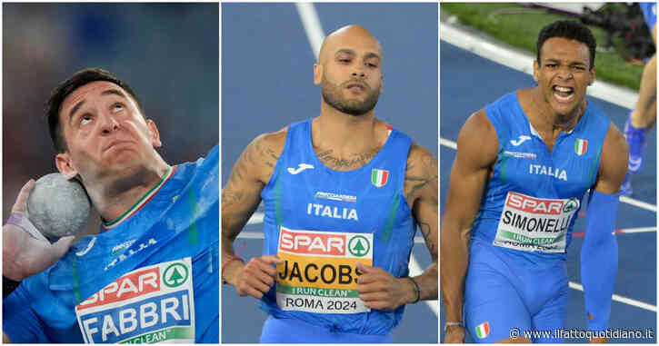 Europei di atletica, la notte magica dell’Italia: tre ori in 42 minuti. Jacobs trionfa nei cento, Simonelli nei 110 a ostacoli e Fabbri nel peso