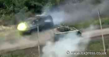Insane moment Russia and Ukrainian armour go head to head ending in destruction