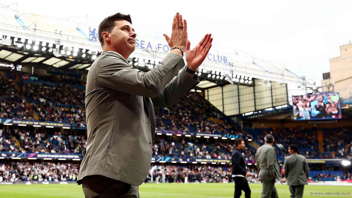 Good to be back, Mauricio? Pochettino blows kisses and waves to the Stamford Bridge crowd ahead of Soccer Aid - as the Argentine makes his return to Chelsea's ground just weeks after his sacking