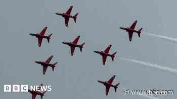 Thousands at RAF air show featuring Red Arrows