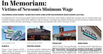 California Trade Group Reveals Devastating Impact of $20 Minimum Wage, Publishes Full-Page 'In Memoriam'