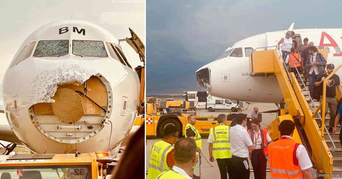 Pilots flying blind after hail shatters cockpit windows and rips nose off plane