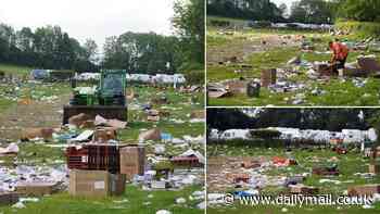The great Appleby clear-up commences: Broken chairs, gazebos, wooden crates and plastic bags full of rubbish are left behind after  10,000 travellers descend on town for annual horse fair