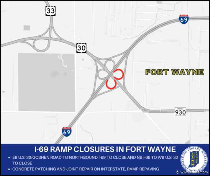 I-69 exit ramps near US 30 to close for 2 weeks