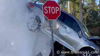 Video: Water from severed hydrant lifts Calif. car into the air