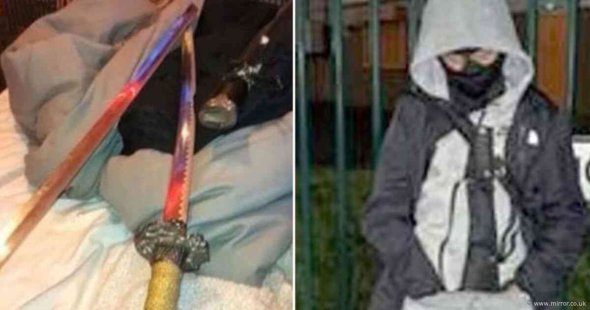 Machete murderer, 12, poses with huge knife just hours before stabbing man to death