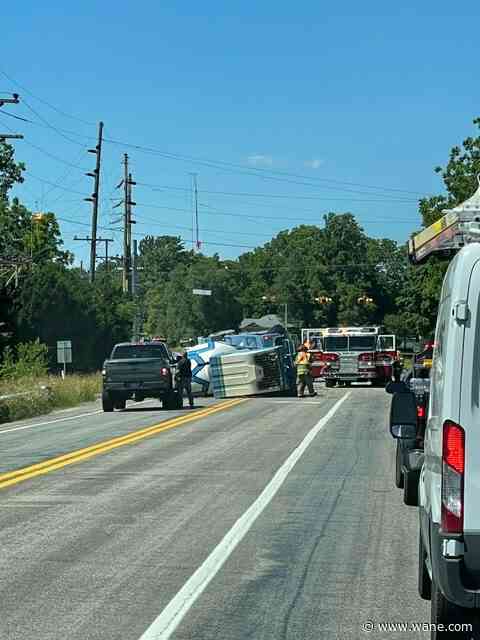 Crash with overturned cement mixer shuts down lanes on US 33 near Churubusco