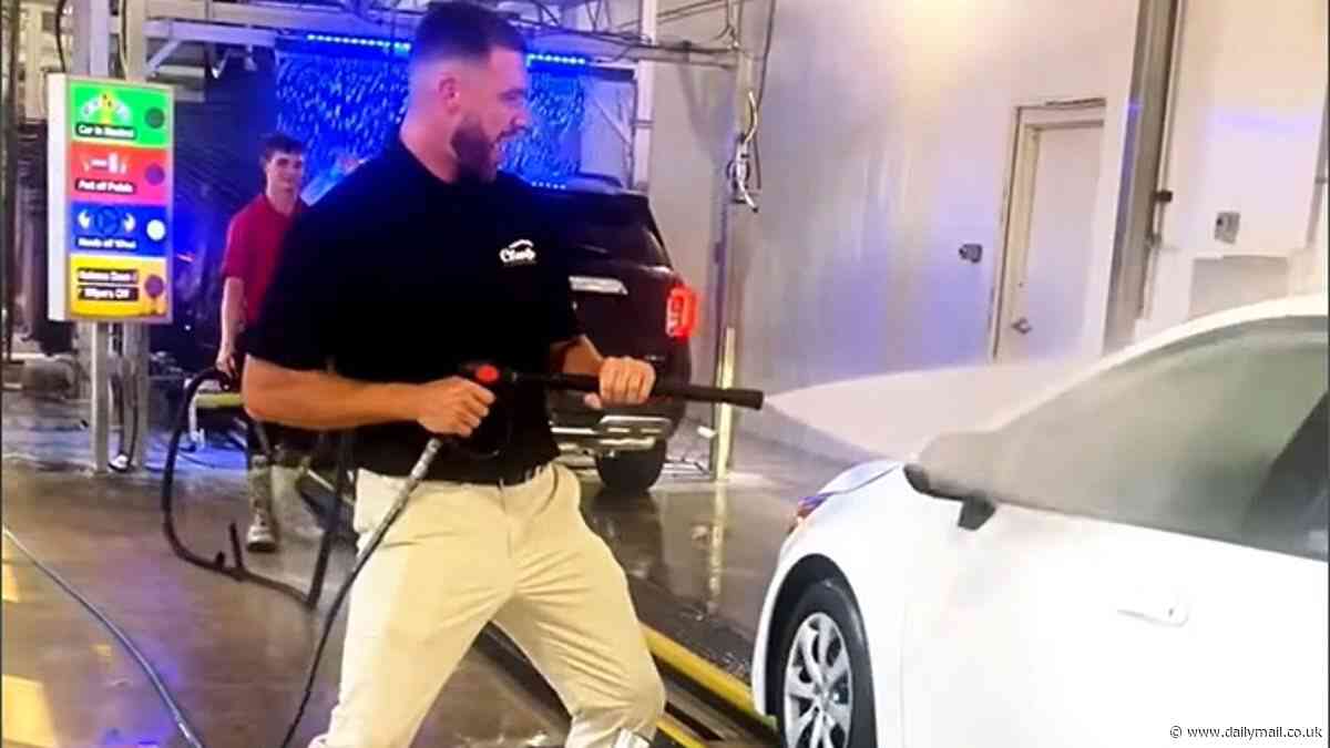 Travis Kelce works at his car wash while Taylor Swift continues her Eras Tour in Europe