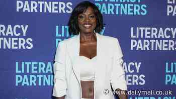 Viola Davis, 58, dares to bare her belly beneath white pantsuit as she and Ethan Hawke are honored as 'Champions of Literacy' in NYC