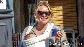 Hilary Duff has her hands full as she grabs yogurt with daughters Banks, 5, Mae, 3, and newborn Townes in LA