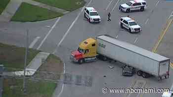 Video shows car squashed under truck on Flamingo Road in Pembroke Pines