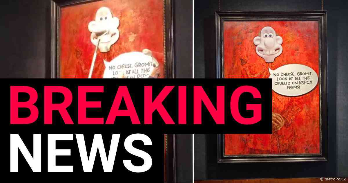 King Charles portrait vandalised with Wallace and Gromit cut out
