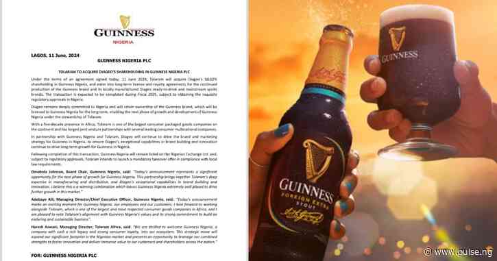 Guinness Nigeria: Diageo exits Nigerian with Tolaram taking over