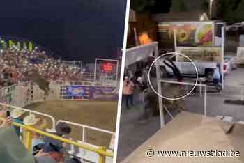 Stier ontsnapt tijdens rodeo en gooit toeschouwers in de lucht