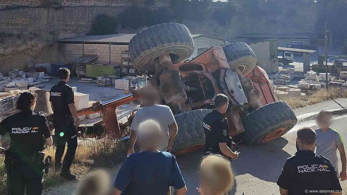 'Drunk' tourist steals a 25-tonne bulldozer before FLIPPING it in a quarry in Majorca