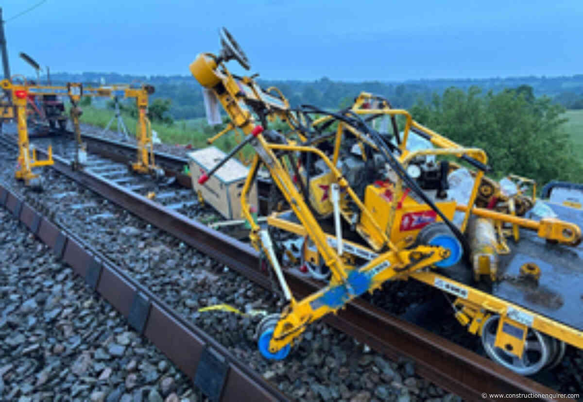 Track workers scatter to avoid runaway rail trolley