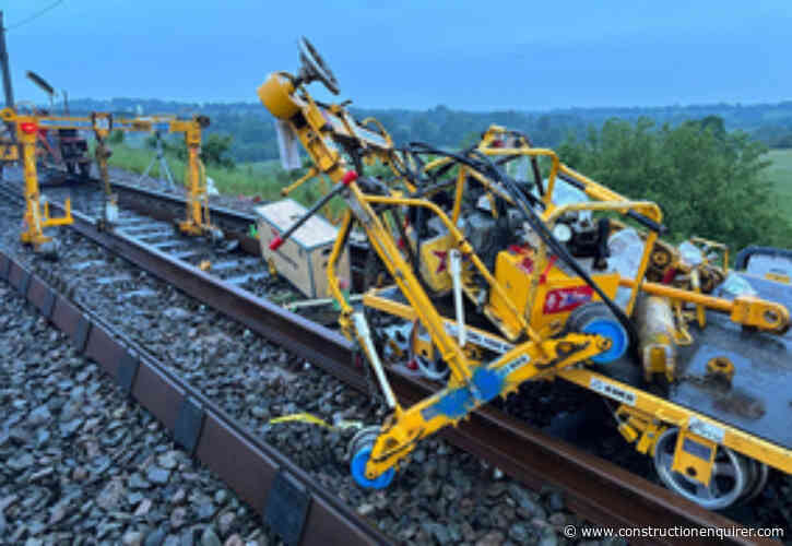 Track workers scatter to avoid runaway rail trolley