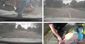Watch moment danger driver on police 'most wanted list' tries to flee after hitting car at 80mph