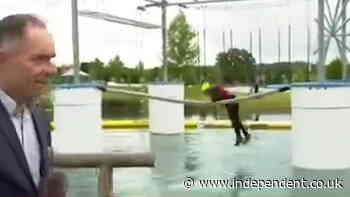 Ed Davey falls into water during agility course in latest campaign stunt
