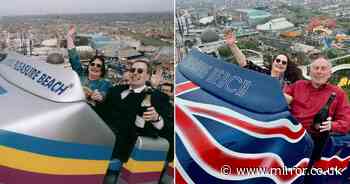 Couple recreate iconic wedding toast photo on Blackpool's Big One for silver anniversary