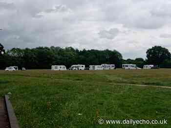 Travellers set up camp at Chamberlayne Leisure Centre, Southampton
