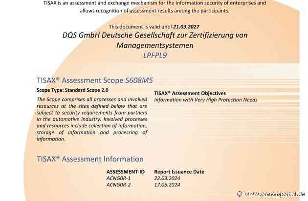 Informationssicherheit in der Automobilindustrie: Prüfdienstleister DQS unterzieht sich TISAX®-Assessment