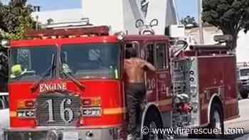 Video: Man attacks Calif. fire engine during response