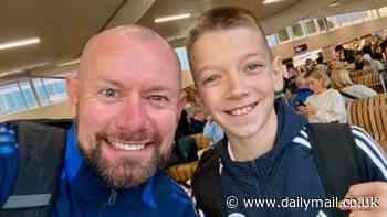 The 'educational trip through Germany' begins: Scotland fan posts airport selfie with son as he heads to the Euros after telling school he was taking him out of class to study the 'emotional highs and lows' of following the Tartan Army