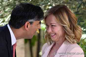 Rishi Sunak makes Giorgia Meloni swoon as pair share overly friendly embrace at G7