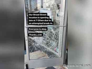 Glass door shattered at Durham coffee shop, Joe Van Gogh