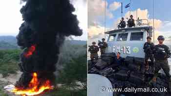Wild footage shows El Salvador cops burn an enormous pile of cocaine worth $67 million after drug boats seized