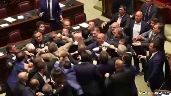 Italian lawmakers brawl in parliament: video
