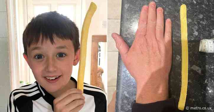Boy, 9, finds ‘world’s longest chip’ which is bigger than his head