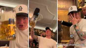 Ed Sheeran trinkt immense Anzahl an Mass in Münchner Wirtshaus – und torkelt bei der letzten gewaltig