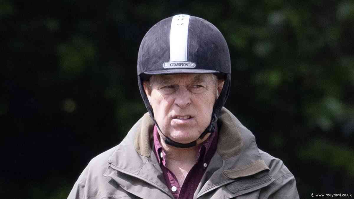Prince Andrew looks disgruntled as he takes solo ride on the eve of another Trooping the Colour that will go on without him
