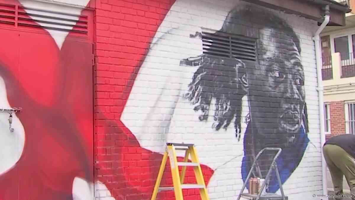 England and Crystal Palace star Eberechi Eze is filmed giving heartfelt reaction to incredible mural of him being painted in south London ahead of Euro 2024