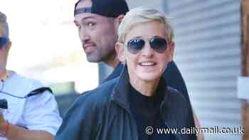 Ellen DeGeneres and Portia de Rossi look happy as they arrive at the comedienne's last Los Angeles show on her stand-up tour