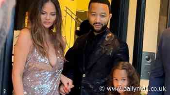 Chrissy Teigen looks glamorous in plunging sequin dress with husband John Legend and daughter Luna in Paris