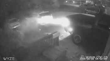 Video shows thieves ramming truck into car in Brampton driveway