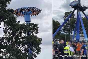 Fire crews rescue 28 people trapped upside down 100ft in air on 'scary' amusement park ride