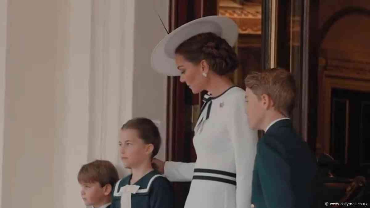 Behind-the-scenes footage of Waleses at Trooping the Colour reveals close mother-daughter bond between Princess Kate and Charlotte in sweet moment where she guides daughter forwards and fixes her hair
