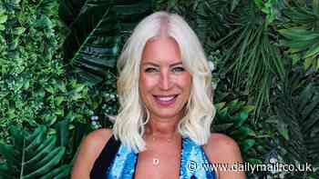Denise Van Outen, 50, puts on a leggy display in a plunging sequinned playsuit as she shows off her DJ skills at a beach party in Ibiza