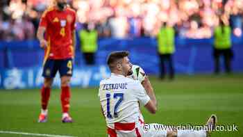 Croatia striker Bruno Petkovic's goal is bizarrely ruled out for ENCROACHMENT in Euro 2024 clash with Spain... as fans are left in disbelief that the penalty was given to begin with!