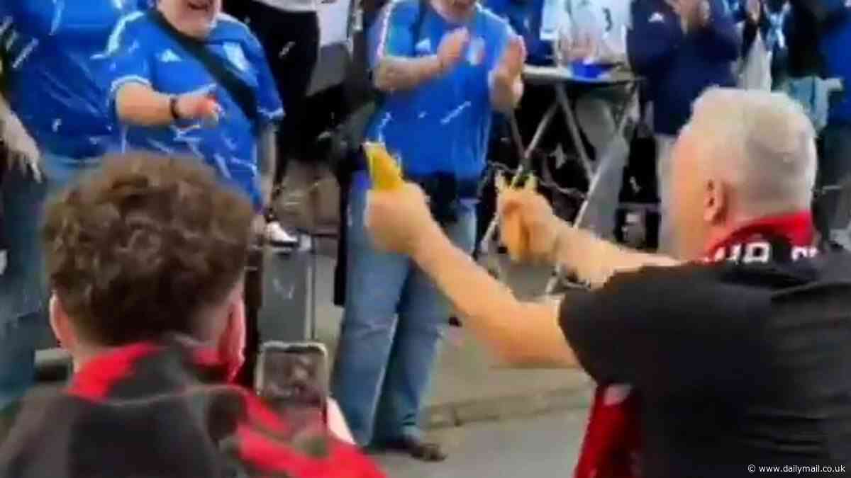 Hilarious moment Albanian fans snap pasta in front of horrified Italian fans during build up to Euro 2024 clash in Dortmund