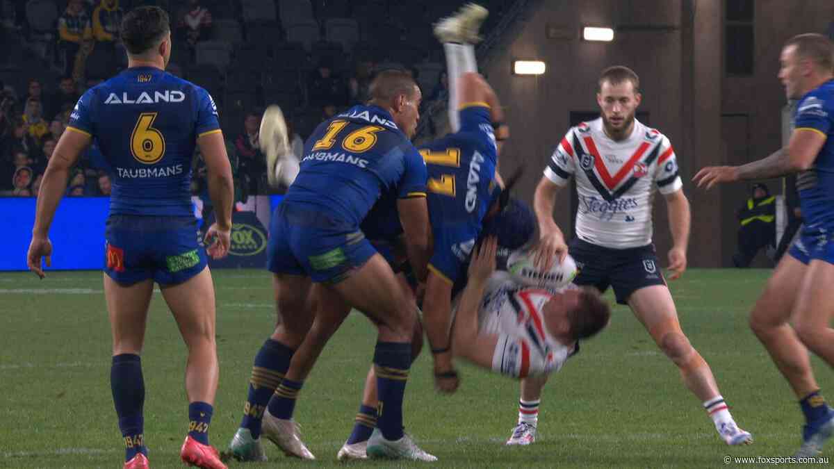 Eels enforcer facing big ban after ugly lifting tackle as Roosters duo also charged