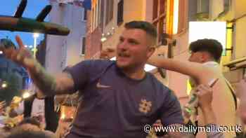 New video shows England fan 'leading' chorus of '10 German Bombers' in the streets of Dusseldorf ahead of Three Lions clash with Serbia - defying police and FA warnings to fans