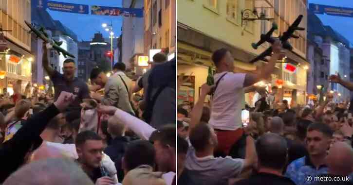 England fans chant ’10 German bombers’ and crash toy planes ahead of Euro opener