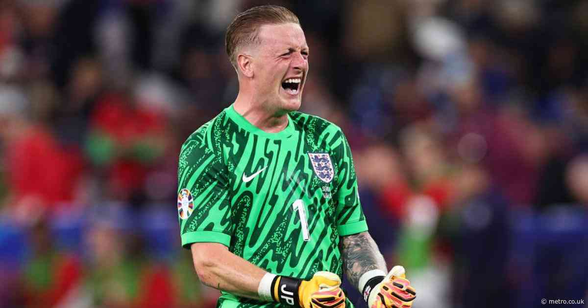 Jordan Pickford reacts after equalling England legend’s record at Euro 2024