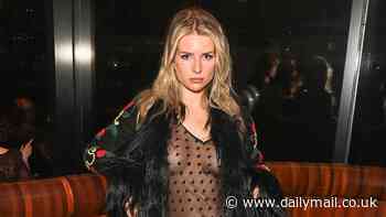Lottie Moss puts on a VERY racy display in a sheer polka dot dress for swanky bash - after going public with new boyfriend Evan Campbell